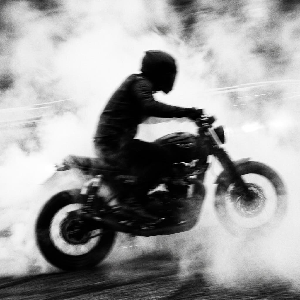 Rider in motion on a city road